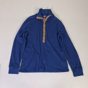 Chaps Sweater Women's‎ Large Blue 1/4 Button Up Mock Neck Long Sleeve Cotton